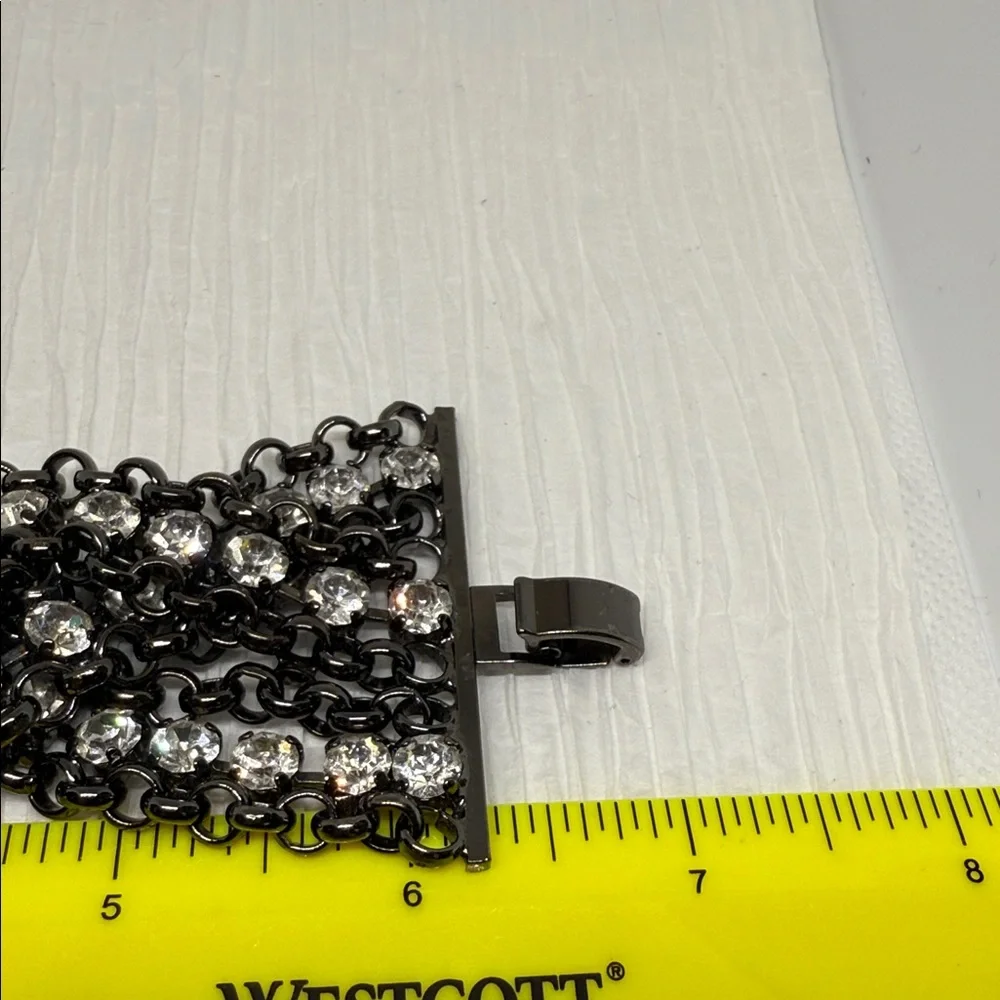 Vintage thick gun metal Black Chain Bracelet scattered rhinestones